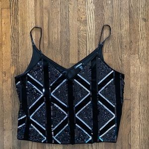 Sequin Velvet V-Neck Cropped Cami